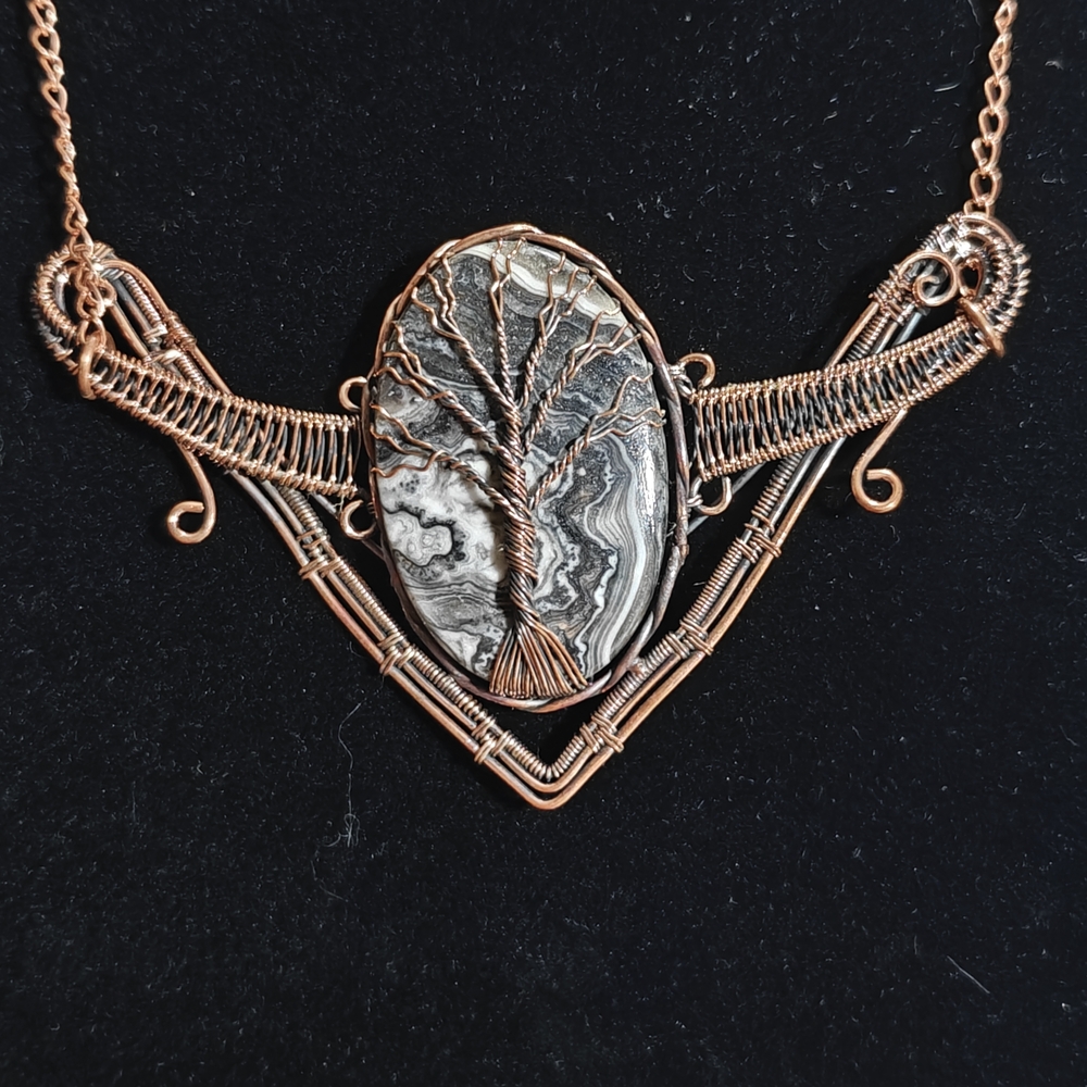 Copper Wrapped Rhodochrosite Tree of Life Pendant Necklace